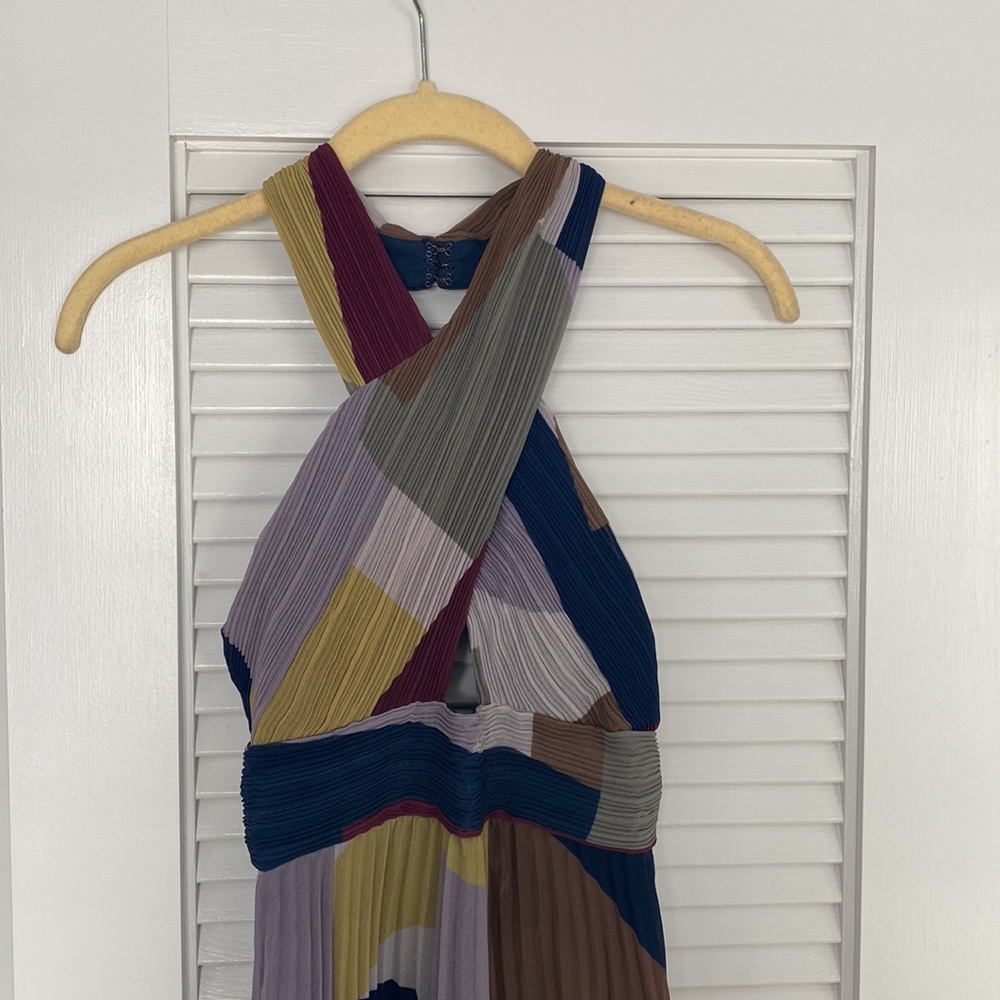 BCBG MAXAZRIA PLEATED HALTER DRESS